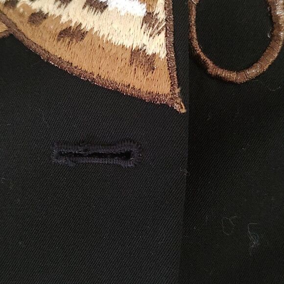 Privata Vintage  black gold cream leopard button down 100% wool blazer Sz 8 - Picture 7 of 7